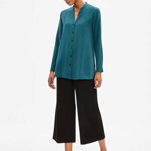 Eileen Fisher Silk Crepe de Chine Stand Collar Shirt
